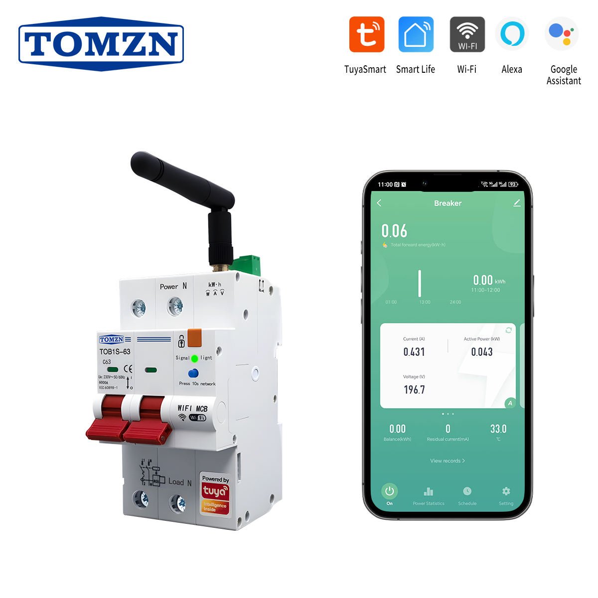 Smart WiFi Miniature Circuit Breaker 2P TUYA RS485